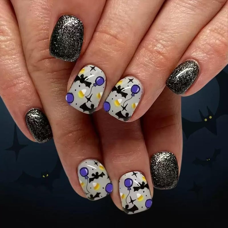 CTTHNBD 6 Packs (144 Pcs) Halloween Press on Nails Short Square, Almond Press on Nails, with Pumpkins Ghost Spider Web Design Stick on Fake Nails for Women - 12 Sizes, 6Styles - Image 4